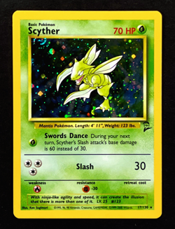 2000 Pokemon SCYTHER Base Set 2 Edition HOLO Foil Rare Card 17/130 WotC SWIRL NM - Image 1