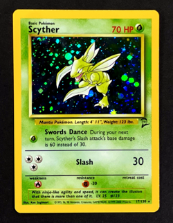 2000 Pokemon SCYTHER Base Set 2 Edition HOLO Foil Rare Card 17/130 WotC SWIRL NM - Image 2