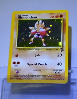 2000 Pokemon HITMONCHAN Base Set 2 Edition HOLO Foil Rare Card 8/130 Bleed WotC - Image 2
