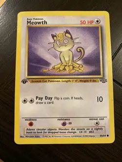 Pokemon 1999 WOTC Meowth 1st Edition Card 56/64- Jungle Set - Image 1