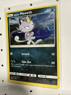 Pokemon Alolan Meowth Looking At Swirl TCG Sun & Moon SM43 Promo Holo Card NM - Image 1