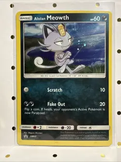 Pokemon Alolan Meowth Looking At Swirl TCG Sun & Moon SM43 Promo Holo Card NM - Image 3