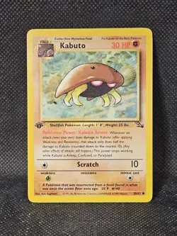 Kabuto 1st Edition Fossil Set Pokemon WOTC TCG Common Card #50/62 - Image 1