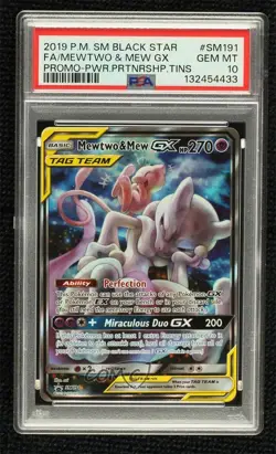 Mewtwo & Mew GX Power Partnership Tin Pokemon Sun Moon Black Star Promo PSA 10 - Image 1