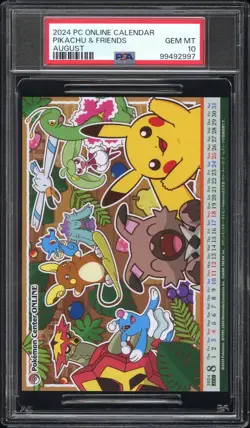 2024 POKEMON CENTER ONLINE MONTHLY CALENDAR AUGUST PIKACHU & FRIENDS PSA 10 - Image 1