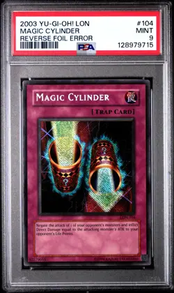 PSA 9 MINT Magic Cylinder LON-104 Secret Rare Reverse Foil Error *9715 YUGIOH - Image 1