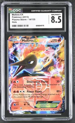 CGC 8.5 Moltres EX 2013 Plasma Storm 14/135 Holo Pokemon Card - Image 1