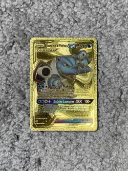 Pokemon Blastoise&Piplup GX HP270 Tag Team Rare Gold Accent Foil Fan Art Cards - Image 1