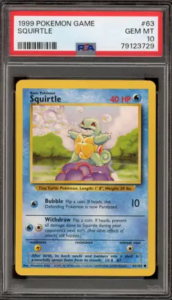 Pokemon Squirtle Base Set Unlimited #63 PSA 10 Gem Mint - Image 1