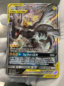 Pokemon TCG Pikachu & Zekrom GX SM168 Black Star Promo Tag Team Holo DMG - Image 3