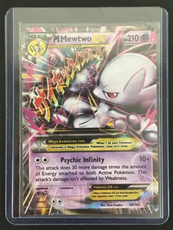 Pokemon M Mega Mewtwo EX Ultra Rare Holo TCG Card 64/162 XY Breakthrough LP - Image 1