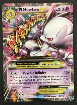 Pokemon M Mega Mewtwo EX Ultra Rare Holo TCG Card 64/162 XY Breakthrough LP - Image 2