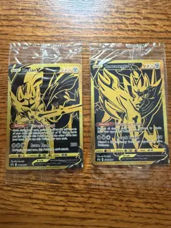 Pokemon Cards Zacian V SWSH076 and Zamazenta V SWSH077 Gold Sealed Promos SEALED - Image 1