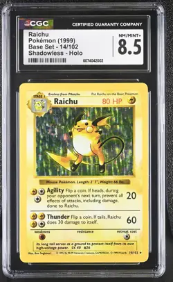 CGC 8.5 Raichu 1999 Base Set 14/102 Shadowless Holo Pokemon Card - Image 1
