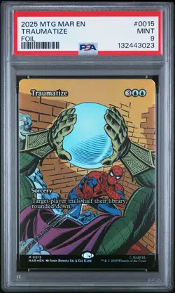 2025 MTG MARVEL'S SPIDER-MAN: SOURCE MATERIAL FOIL #0015 TRAUMATIZE PSA 9 - Image 1