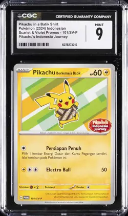 2024 POKEMON INDONESIAN SCARLET & VIOLET PROMOS PIKACHU IN A BATIK SHIRT CGC 9 - Image 1