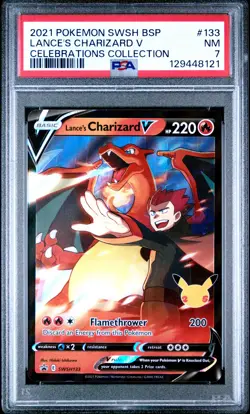 2021 POKEMON SWSH PROMO CELEBRATIONS COLLECTION LANCE'S CHARIZARD V PSA 7 - Image 1