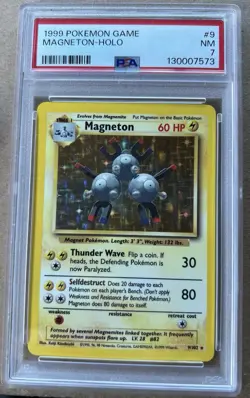 1999 POKEMON BASE SET UNLIMITED #9 MAGNETON-HOLO PSA 7 - Image 1