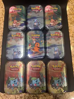 Set of 9 EMPTY Pokemon TCG Kanto Friends Mini Tins - No cards / Coins - Image 1