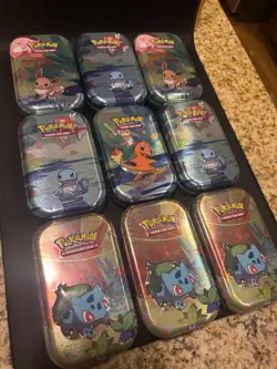 Set of 9 EMPTY Pokemon TCG Kanto Friends Mini Tins - No cards / Coins - Image 2
