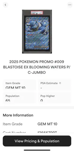 2025 Pokemon 151 English Blooming Waters Blastoise ex 009/165 JUMBO Promo PSA 10 - Image 3