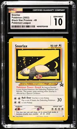 Pokemon Snorlax Pokemon League Black Star Promos 49 CGC Gem Mint 10 - Image 1