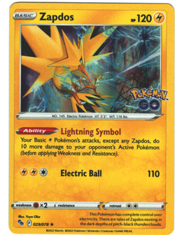 Zapdos 29/78 Pokemon GO Set Holo Rare Pokemon Card TCG 2022 - Image 1