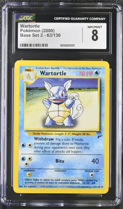 CGC 8 Wartortle 2000 Base Set 2 63/130 Pokemon Card - Image 1