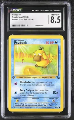 CGC 8.5 Psyduck 1999 Fossil 1st Edition 53/62 Pokemon Card - Image 1