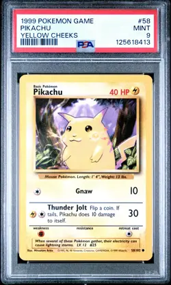 1999 POKEMON BASE SET UNLIMITED YELLOW CHEEKS #58 PIKACHU PSA 9 - Image 1