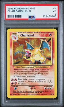 1999 POKEMON BASE SET UNLIMITED #4 CHARIZARD-HOLO PSA 3 - Image 1