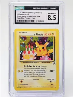 BIRTHDAY PIKACHU 2021 POKEMON CELEBRATIONS BLACK STAR HOLO #24 CGC 8.5 - Image 1