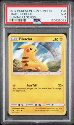 2017 POKEMON SUN & MOON SHINING LEGENDS #28 PIKACHU-HOLO PSA 7 - Image 1