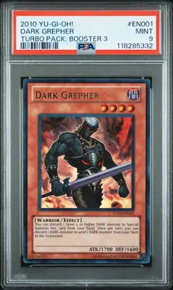 2010 YU-GI-OH! TURBO PACK: BOOSTER THREE #EN001 DARK GREPHER PSA 9 - Image 1