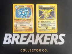 1999 Base Set Vintage Pokemon 2 Card Lot: Holo 1st Edition Machamp & Zapdos - Image 1