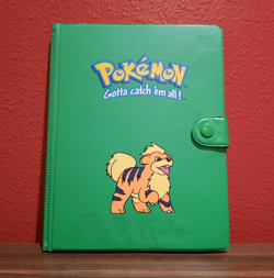 Pokemon vintage green Growlithe 4-pocket binder with cards from early sets - Image 1