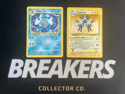 1999 Base Set 2 Vintage Pokemon 2 Card Lot: Magneton 9/130 & Poliwrath 15/130 - Image 1