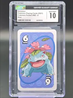 VENUSAUR 2021 POKEMON PLAYING CARDS POCKET UNO 6 BLUE CGC 10 - Image 1