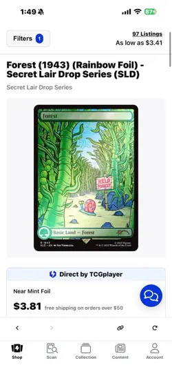 Magic: The Gathering Secret Lair Drop NM Rainbow Foil SpongeBob Forest (1943) - Image 1