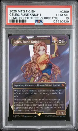MTG Final Fantasy Celes, Rune Knight Borderless 0209 Surge Foil PSA 10 GEM MT - Image 1
