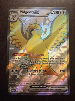 Pidgeot ex 221/091 SV: Paldean Fates PAF Shiny Rare Pokemon TCG Card NM Full Art - Image 1