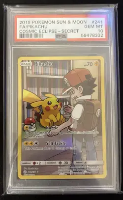 Pokemon Pikachu Card Secret 241/236 Sun Moon Cosmic Eclipse PSA 10 - Image 1