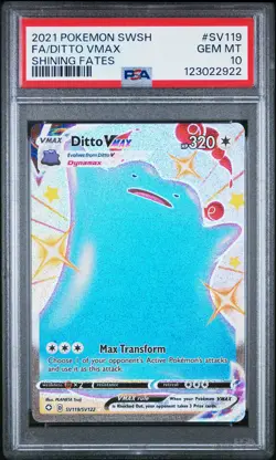 2021 POKEMON SWORD & SHIELD SHINING FATES #SV119 FULL ART/DITTO VMAX PSA 10 - Image 1