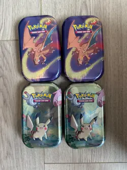 Lot of 4 EMPTY (Duplicates) Pokemon Mini Tins Charizard Pikachu WITH CARDS - Image 1