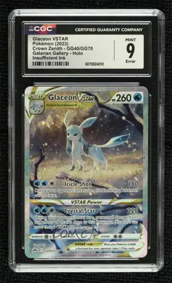 Full Art Glaceon VSTAR Pokemon Crown Zenith Galarian Gallery CGC 9 Mint - Image 1