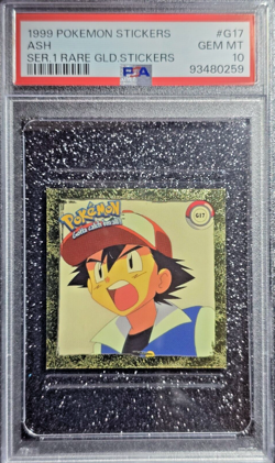 PSA 10 1999 Pokemon Stickers ~ Ash ~ ArtBox ~ Series 1 Rare Gold #G17 - Image 1