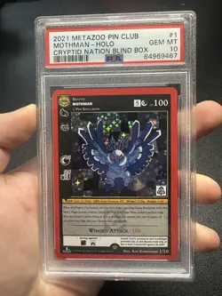 2021 MetaZoo Cryptid Nation Pin Club Series 1 Mothman Holo Promo Card #1 PSA 10 - Image 1