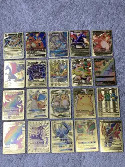 Set of 20 Pokemon Charizard,Snorlax,Gyarados&More Gold Foil Fan Art Cards NM! - Image 1