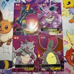 4 Blue Pokedex Shadow Cards W/Charizard Gold Holo Textured Peru NON TCG Pokemon - Image 1