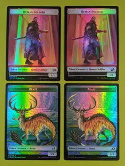 FOIL Beast & Human Soldier (005) Double Sided Token x4 Ikoria 4x MTG - Image 1